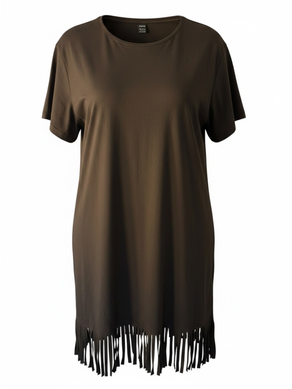 SHEIN Black Short Sleeve Fringe Hem Tunic